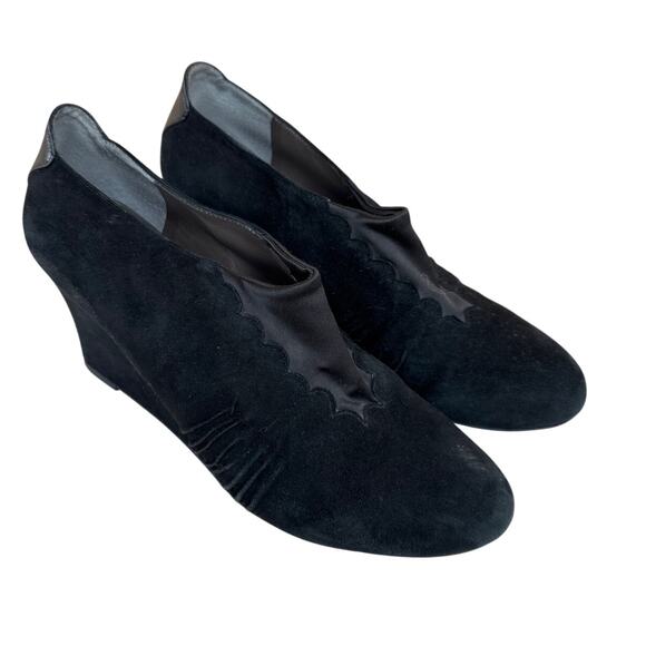 Umberto Ruffini Signature Black Leather & Suede Stretch Wedge Shoes Size 8 - Picture 1 of 10